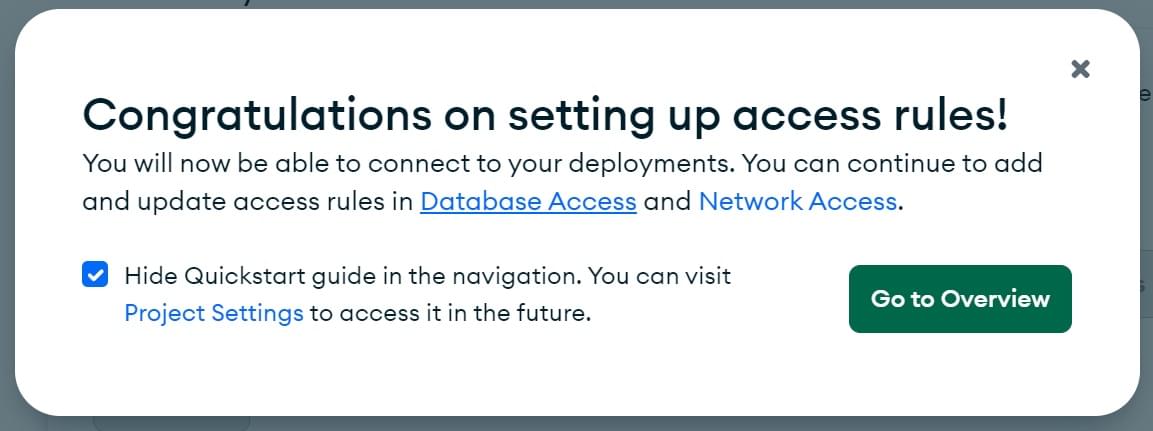 Gehen Sie zu den Datenbanken, nachdem Sie Zugangsregeln auf MongoDB Atlas festgelegt haben