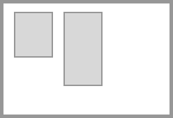 Une boîte contenant deux rectangles de la même largeur mais de hauteurs différentes. Les deux rectangles sont alignés en haut, ce qui signifie qu'ils ont tous deux leurs lignes supérieures à environ 10px à l'intérieur du haut de la boîte dans laquelle ils sont contenus.