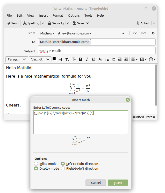 LaTeX Eingabefeld in Thunderbird